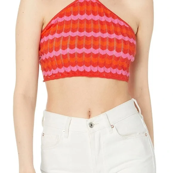 Show Me Your MUMU Tonya Pink and Red Halter Top - Picture 1 of 4